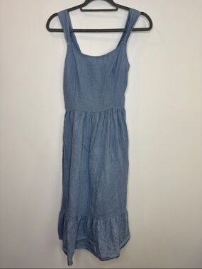 Bellambra Blue linen Midi Dress with Ruffle Hem size small